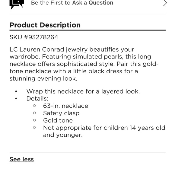 NWT LC Lauren Conrad Long Necklace Gold with Pearl-like accents - Picture 3 of 6